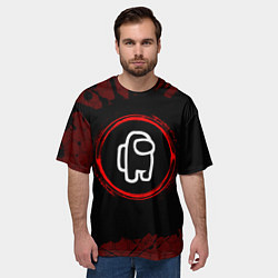 Футболка оверсайз мужская Символ Among Us и краска вокруг на темном фоне, цвет: 3D-принт — фото 2