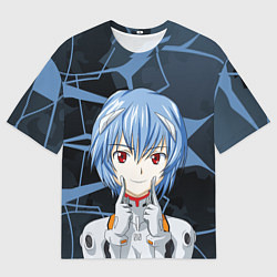 Мужская футболка оверсайз Евангелион - пилот Рей Аянами