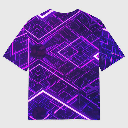 Мужская футболка оверсайз Неоновые ромбы в абстракции - Фиолетовый / 3D-принт – фото 2