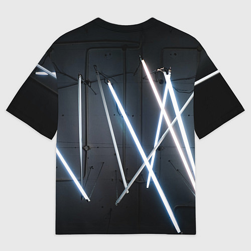 Мужская футболка оверсайз Неоновые лампы во тьме - Голубой / 3D-принт – фото 2