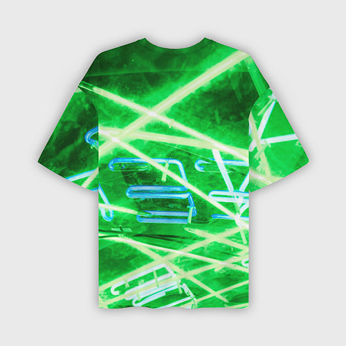 Мужская футболка оверсайз Неоновые лучи и буквы - Зелёный / 3D-принт – фото 2