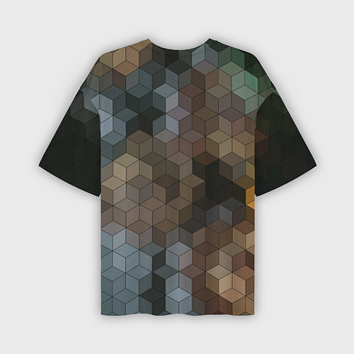 Мужская футболка оверсайз Геометрический 3D узор в серых и коричневых тонах / 3D-принт – фото 2