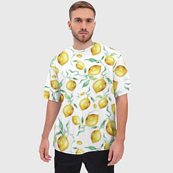 Футболка оверсайз мужская Лимоны Нарисованные Акварелью, цвет: 3D-принт — фото 2