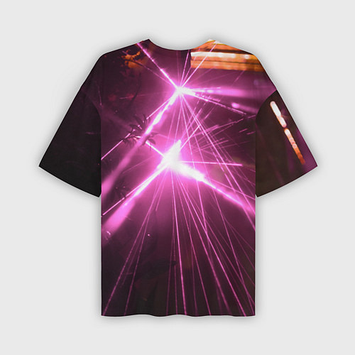 Мужская футболка оверсайз Неоновые лазеры во тьме - Розовый / 3D-принт – фото 2