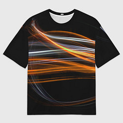 Футболка оверсайз мужская Волнообразные линии неона - Оранжевый, цвет: 3D-принт
