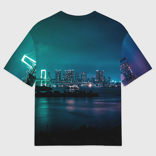 Мужская футболка оверсайз Неоновый город с рекой - Светло-зелёный / 3D-принт – фото 2