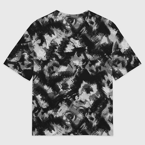Мужская футболка оверсайз Черно-белый абстрактный камуфляж / 3D-принт – фото 2