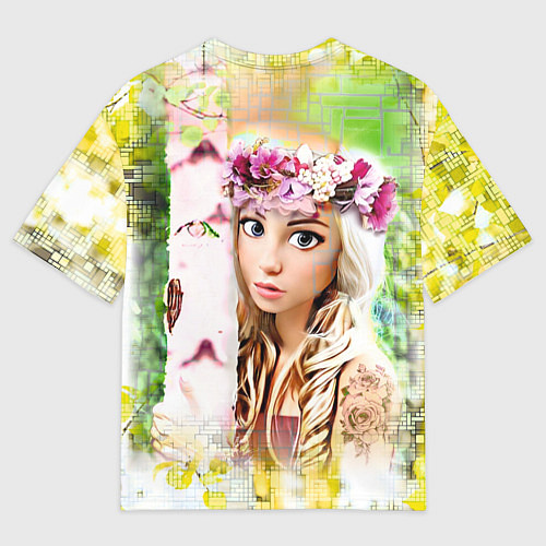 Мужская футболка оверсайз DIGITAL ART РОССИЯ ДЕВУШКА БЕРЕЗА ПРЯМОУГОЛЬНИКИ / 3D-принт – фото 2