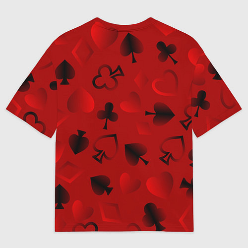 Мужская футболка оверсайз Карты карточные масти на красном фоне / 3D-принт – фото 2