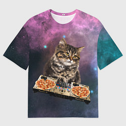 Мужская футболка оверсайз Космический котёнок диджей Space DJ Cat