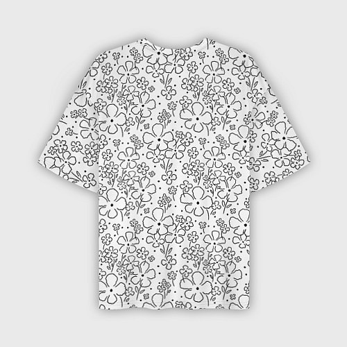Мужская футболка оверсайз Цветочки черные на белом / 3D-принт – фото 2
