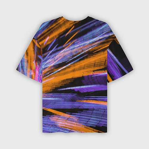 Мужская футболка оверсайз Неоновые прерывающиеся линии - Оранжевый и фиолето / 3D-принт – фото 2