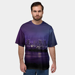 Футболка оверсайз мужская Неоновый город с рекой - Фиолетовый, цвет: 3D-принт — фото 2
