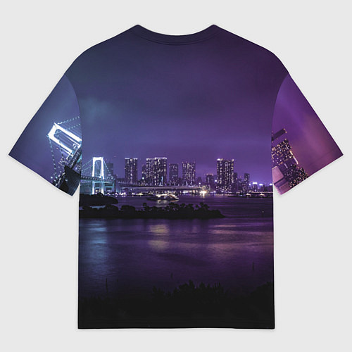Мужская футболка оверсайз Неоновый город с рекой - Фиолетовый / 3D-принт – фото 2