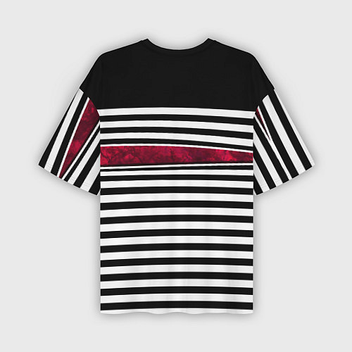 Мужская футболка оверсайз Полосатый современный черно-белый с красной вставк / 3D-принт – фото 2