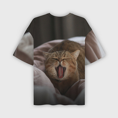 Мужская футболка оверсайз Эх, поспать бы! Зевающий котяра / 3D-принт – фото 2
