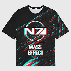 Мужская футболка оверсайз Mass Effect в стиле Glitch Баги Графики на темном