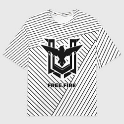 Футболка оверсайз мужская Символ Free Fire на светлом фоне с полосами, цвет: 3D-принт
