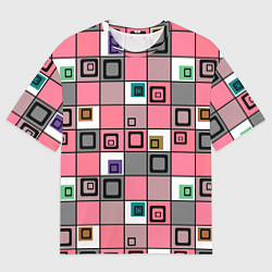 Мужская футболка оверсайз Розовый геометрический узор Geometric shapes