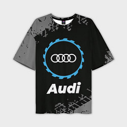 Футболка оверсайз мужская Audi в стиле Top Gear со следами шин на фоне, цвет: 3D-принт