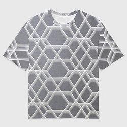 Мужская футболка оверсайз Белые неоновые соты