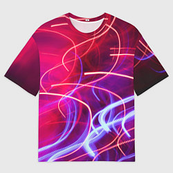 Мужская футболка оверсайз Неоновые линии и фонари - Красный