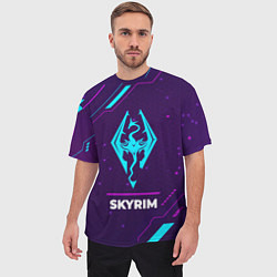 Футболка оверсайз мужская Символ Skyrim в неоновых цветах на темном фоне, цвет: 3D-принт — фото 2