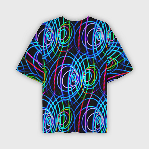 Мужская футболка оверсайз Неоновые круги и линии - Голубой / 3D-принт – фото 2