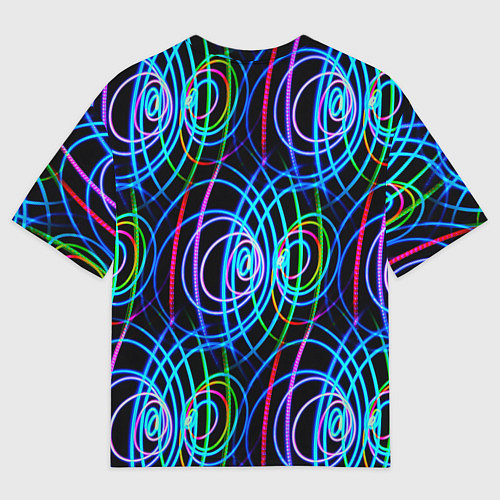 Мужская футболка оверсайз Неоновые круги и линии - Голубой / 3D-принт – фото 2