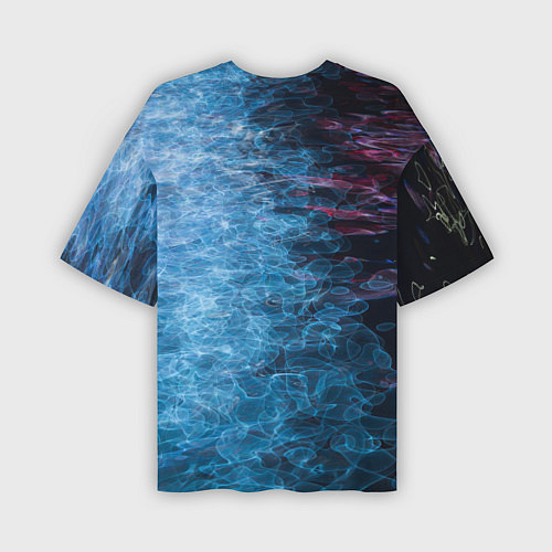 Мужская футболка оверсайз Неоновые волны на воде - Синий / 3D-принт – фото 2