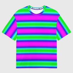 Футболка оверсайз мужская Зеленый и фиолетовые яркие неоновые полосы striped, цвет: 3D-принт