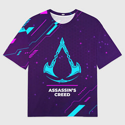 Мужская футболка оверсайз Символ Assassins Creed в неоновых цветах на темном