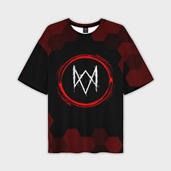 Мужская футболка оверсайз Символ Watch Dogs и краска вокруг на темном фоне