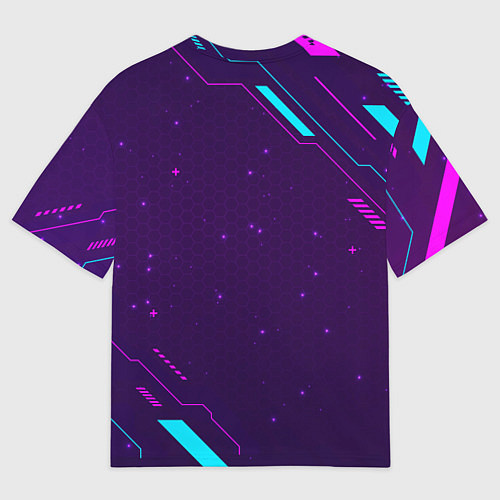 Мужская футболка оверсайз Символ Fallout в неоновых цветах на темном фоне / 3D-принт – фото 2