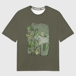 Мужская футболка оверсайз Нежные акварельные листья
