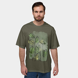 Футболка оверсайз мужская Нежные акварельные листья, цвет: 3D-принт — фото 2
