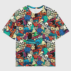 Мужская футболка оверсайз Граффити черепа и рожицы