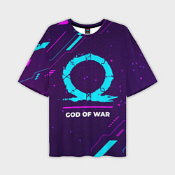 Мужская футболка оверсайз Символ God of War в неоновых цветах на темном фоне