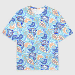 Футболка оверсайз мужская Турецкий огурец Turkish cucumber blue pattern, цвет: 3D-принт