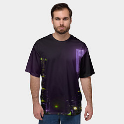 Футболка оверсайз мужская Неоновые высотки в городе - Фиолетовый, цвет: 3D-принт — фото 2
