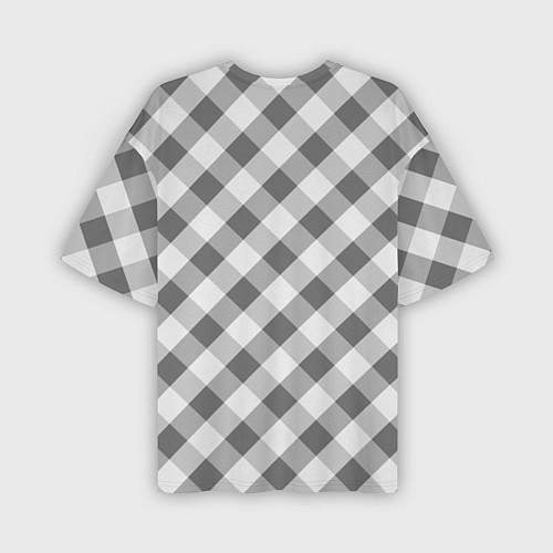 Мужская футболка оверсайз Бело-серый клетчатый узор tartan / 3D-принт – фото 2