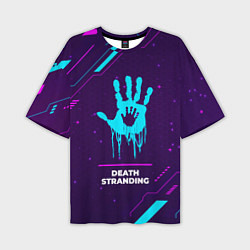 Мужская футболка оверсайз Символ Death Stranding в неоновых цветах на темном