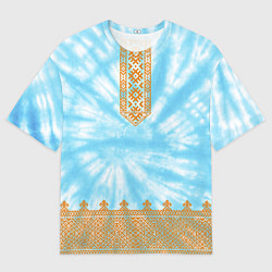 Футболка оверсайз мужская Славянская тай-дай рубаха, цвет: 3D-принт
