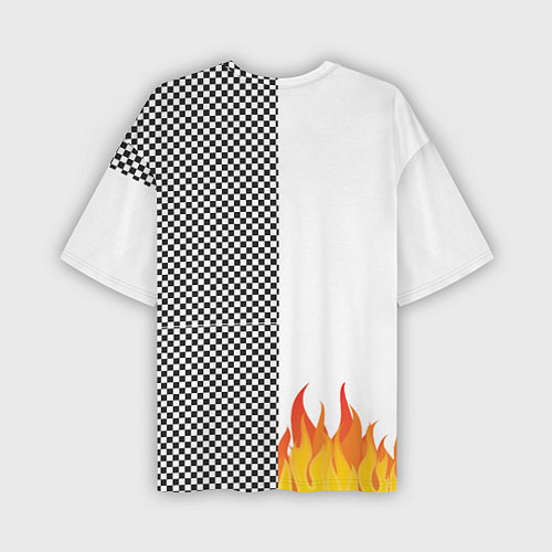 Мужская футболка оверсайз Шахматаня клетка с огнём / 3D-принт – фото 2