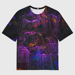 Мужская футболка оверсайз Неоновые лучи и листья - Фиолетовый