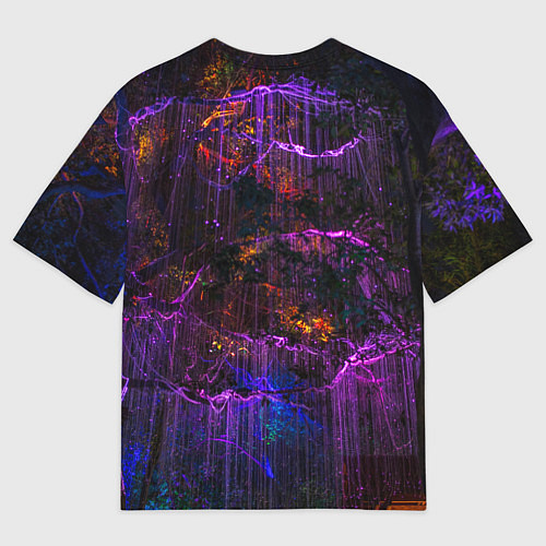 Мужская футболка оверсайз Неоновые лучи и листья - Фиолетовый / 3D-принт – фото 2