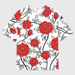 Футболка оверсайз мужская BEAUTIFUL RED ROSES, цвет: 3D-принт