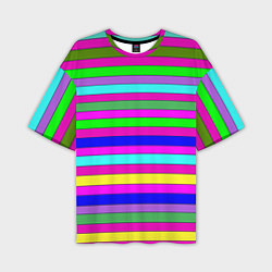 Футболка оверсайз мужская Multicolored neon bright stripes, цвет: 3D-принт