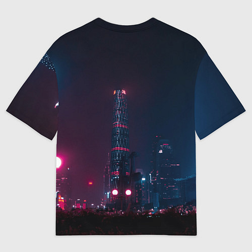 Мужская футболка оверсайз Неоновый ночной город - Тёмно-розовый / 3D-принт – фото 2