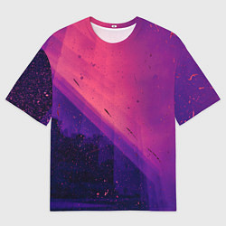 Мужская футболка оверсайз Неоновая пыль и лучи - Тёмно-розовый